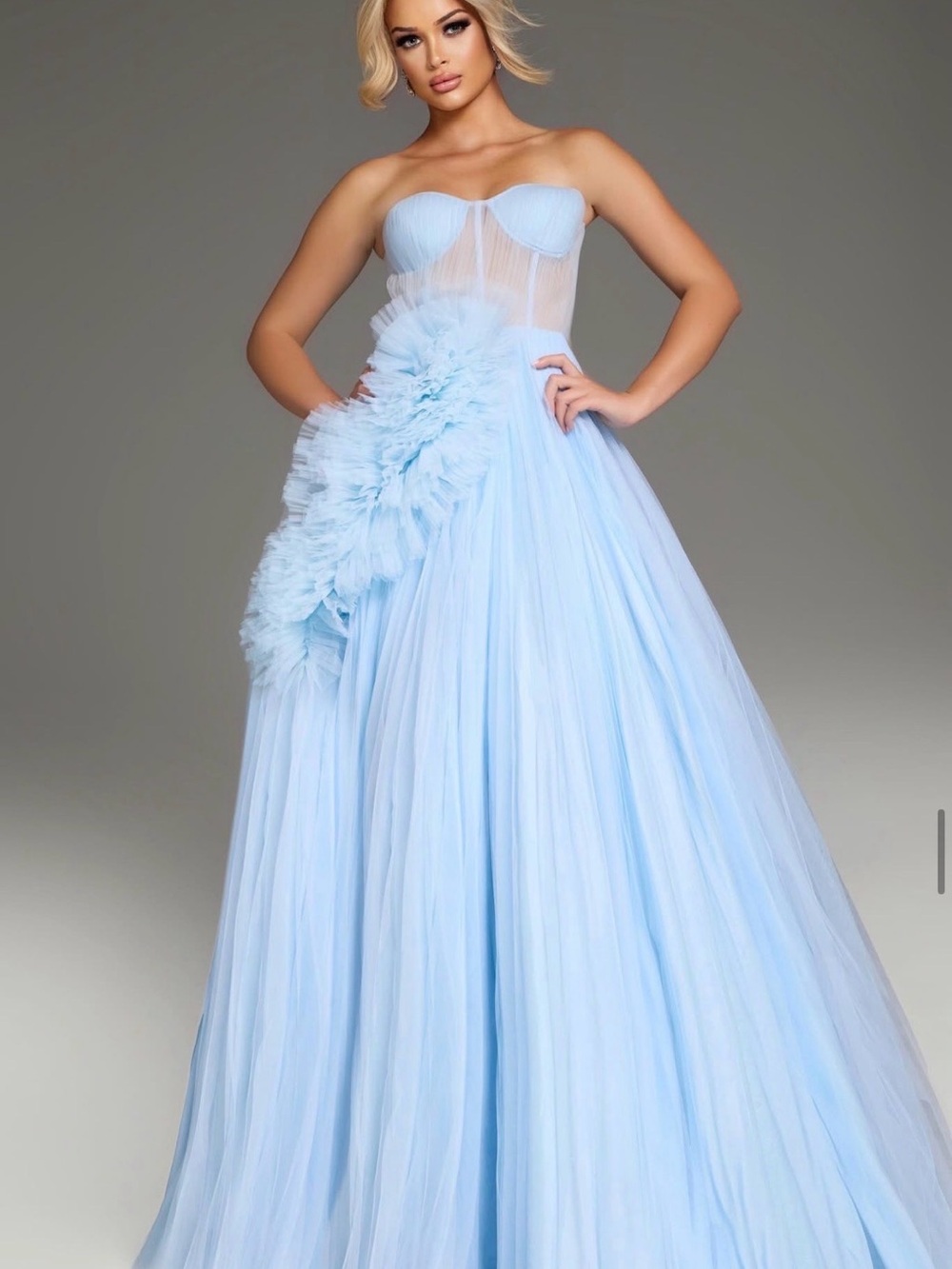 Jovani Strapless Light Blue Tulle Ball Gown